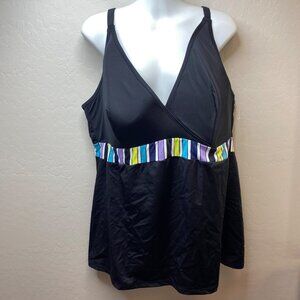 Swim by Cacique Womens Plus Size Slimming Black Tankini Swim Top Striped Size 22